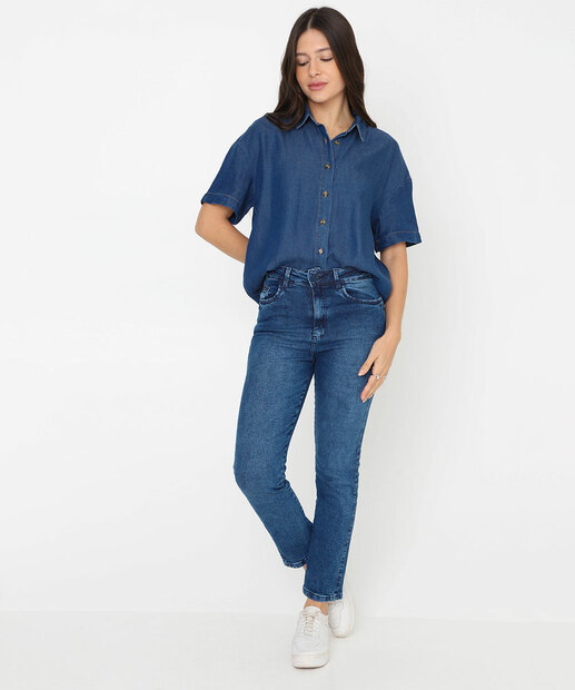 Camisa Feminina Liocel Manga Curta Marisa Azul