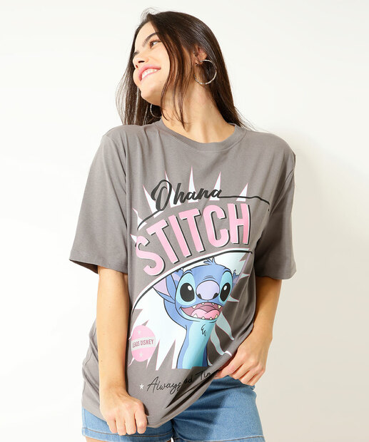 Blusa Feminina Estampa Stitch Manga Curta Disney  