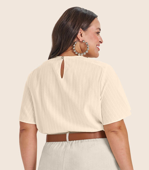 Blusa Plus Size Manga Curta Secret Glam Bege