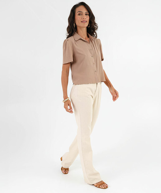 Camisa Feminina Botões Manga Curta Marisa Bege