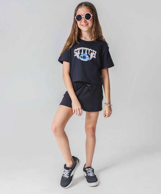 Blusa Juvenil Cropped Stitch Tam 10 a 16 Preto
