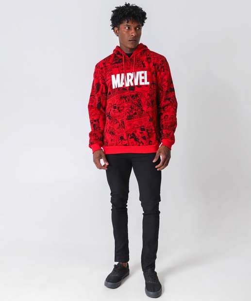 Blusão Masculino Capuz Super Heróis Marvel Vermelho