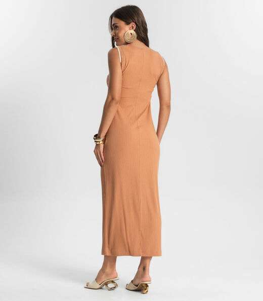 Vestido Midi Em Ribana Canelada Endless Marrom
