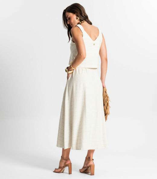 Saia Midi Com Bolso Endless Bege