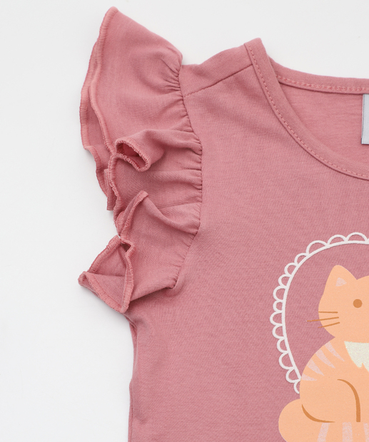 Camiseta Infantil Gatos Marisa Tam 1 a 3 Rosa