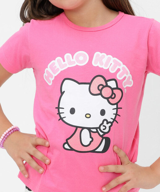 Blusa Infantil Estampa Hello Kitty Tam 4 a 10 Rosa