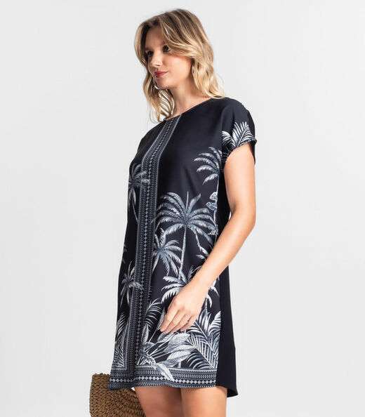 Vestido De Poly Light Feminino Estampado Endless Preto