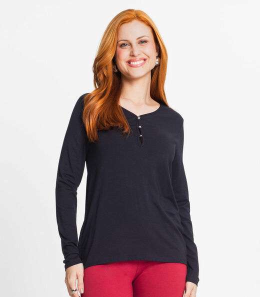 Blusa Feminina Com Botões Manga Longa Rovitex Preto