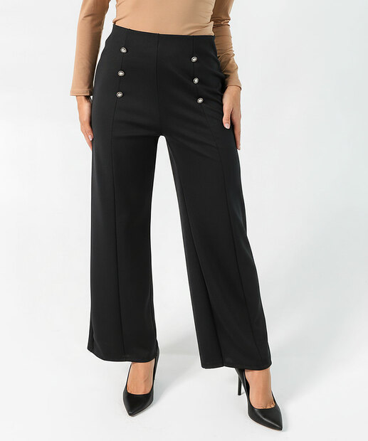Calça Feminina Reta Botões Marisa Preto