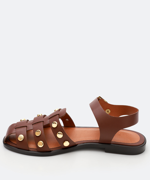 Sandália Feminina Rasteira Tachas Marisa Marrom