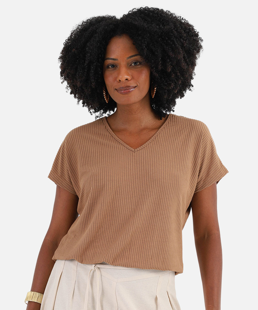 Image_Blusa Feminina Canelada Manga Curta Marisa Bege