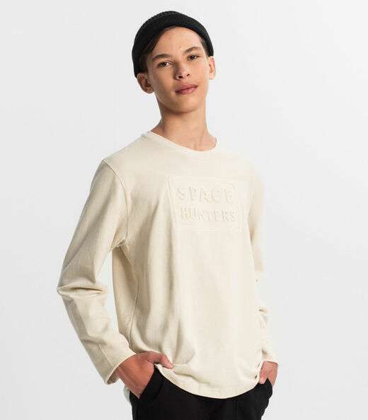 Camiseta Juvenil Masculina Manga Longa Minty Bege