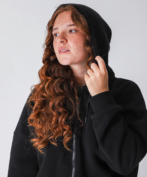 Casaco Plus Size Feminino Moletom Capuz Marisa Preto