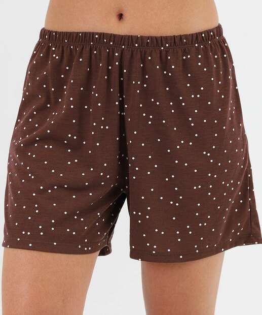 Pijama Feminino Estampa Poá Alças Finas Marisa Marrom