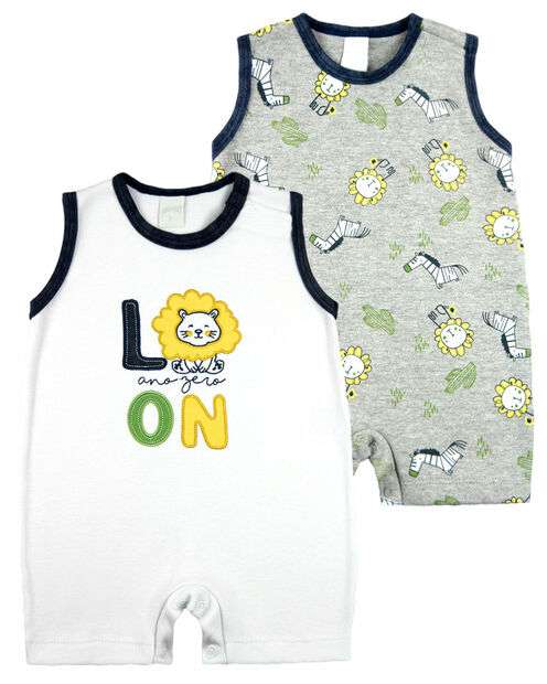 Image_Macacão Bebe Menino Suedine Estampado e Liso Kit Macacão Body Sem Manga Menino L