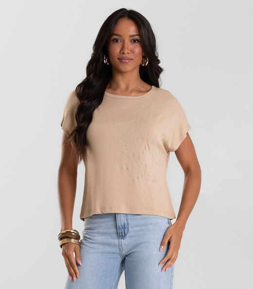 Blusa Feminina Visco Tricot Com Estampa Rovitex Marrom