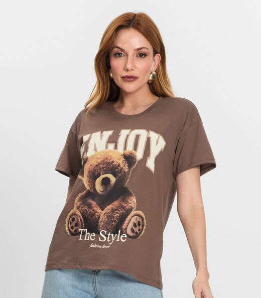 T-Shirt Feminina Manga Curta Estampada Nolita Marrom
