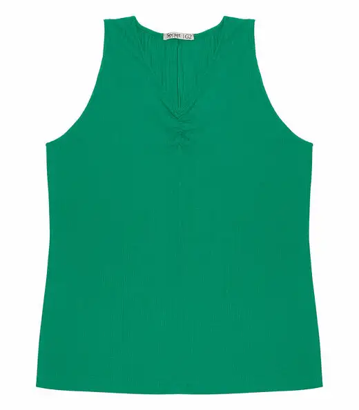 Regata Plus Size Em Ribana Canelada Secret Glam Verde