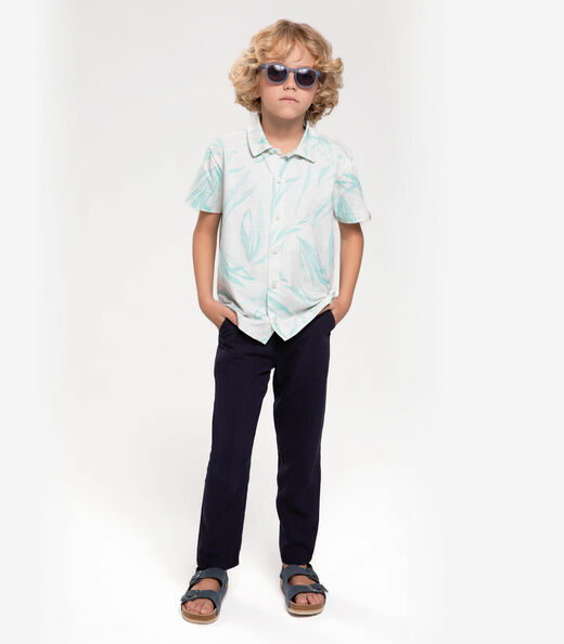 Camisa Infantil Estampa Folhagens Trick Nick Azul