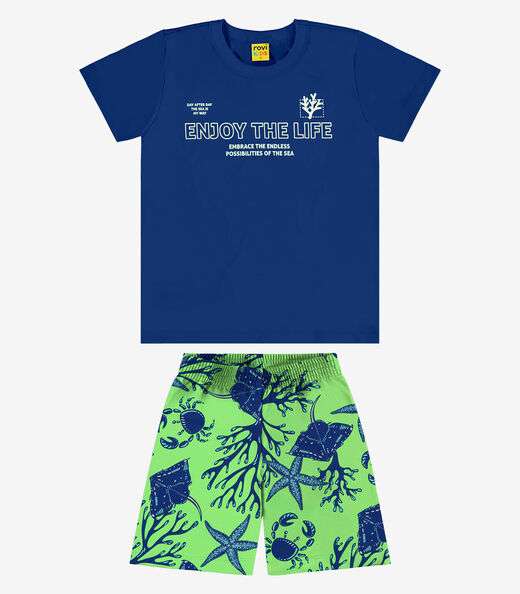 Conjunto Infantil Camiseta Com Bermuda Rovi Kids Azul