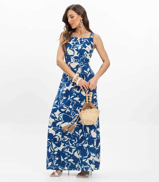 Vestido Midi em Linho Feminino Endless Azul