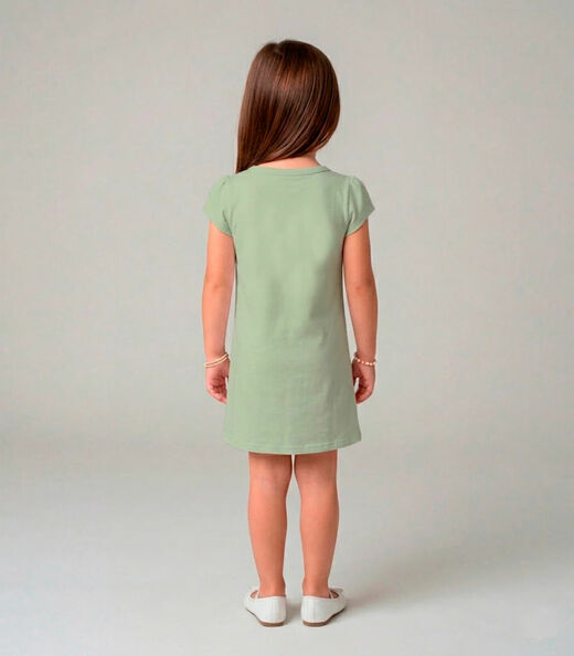 Vestido Infantil Manga Curta Estampado Select Verde