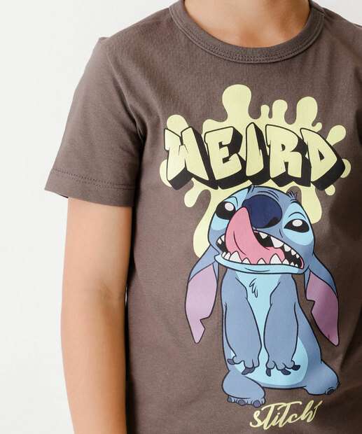 Camiseta Infantil Manga Curta Stitch Disney Tam 4 a 10