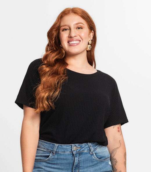 Blusa Feminina Plus Size Secret Glam Preto