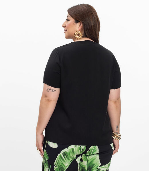 Blusa Manga Curta Feminina Plus Size Secret Glam Preto