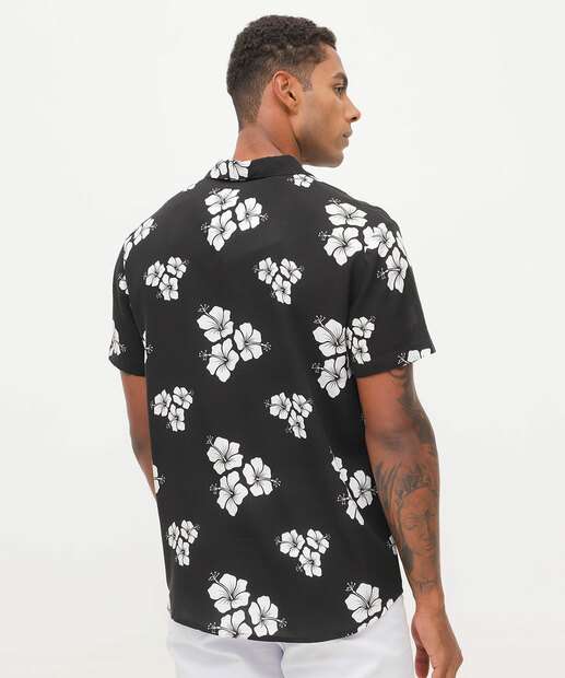 Camisa Masculina Estampa Flores Manga Curta MR