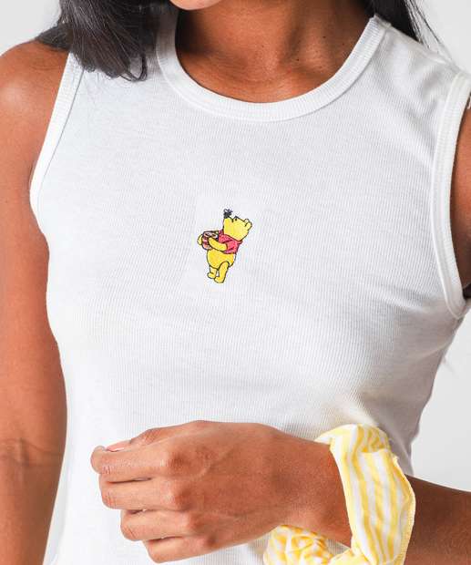 Pijama Feminino Canelado Stitch Off White