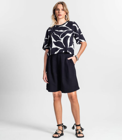 Blusa De Viscose Khyara Estampada Feminina Endless Preto