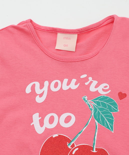 Blusa Infantil Manga Curta Estampa Cereja Marisa Tam 4 a 10 Rosa
