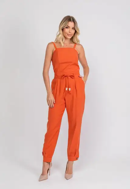 Calça de Alfaiataria com Pregas e Amarração Terracota Salvatore