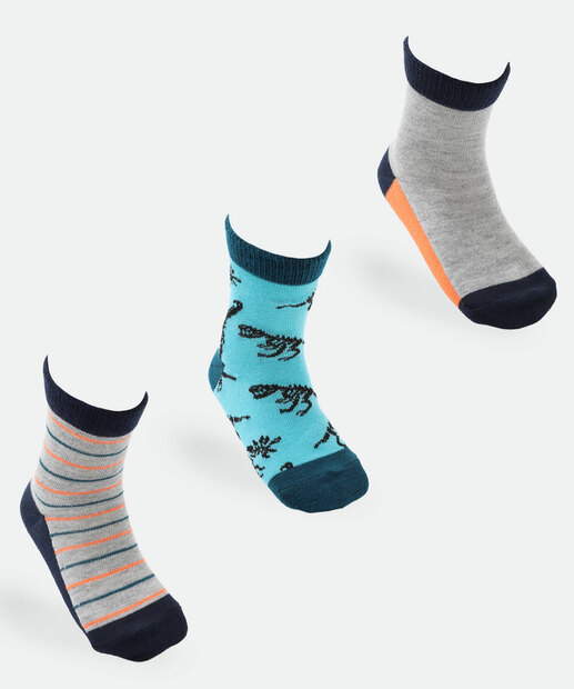 Image_Kit 3 Meias Infantil Estampa Dinossauro Marisa Cinza