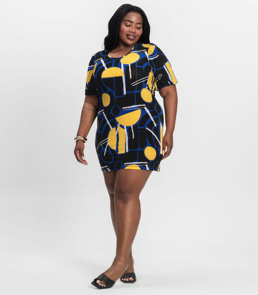 Vestido Malha Fria Plus Infinita Cor Azul