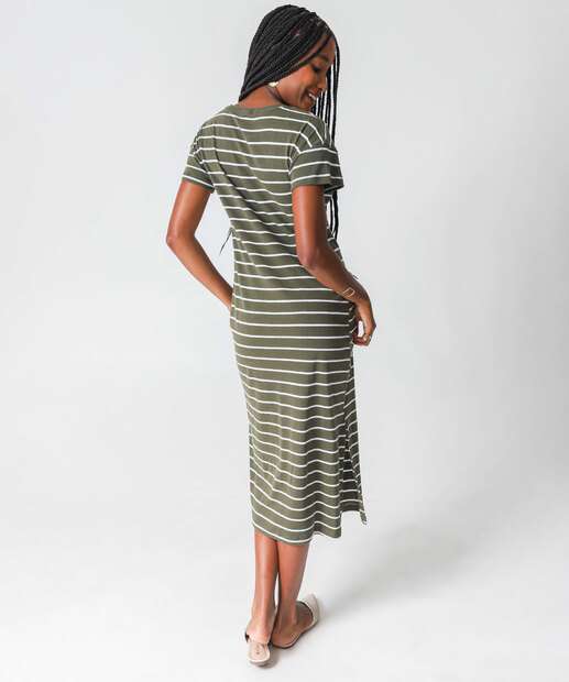 Vestido Midi Feminino Listrado Marisa Verde