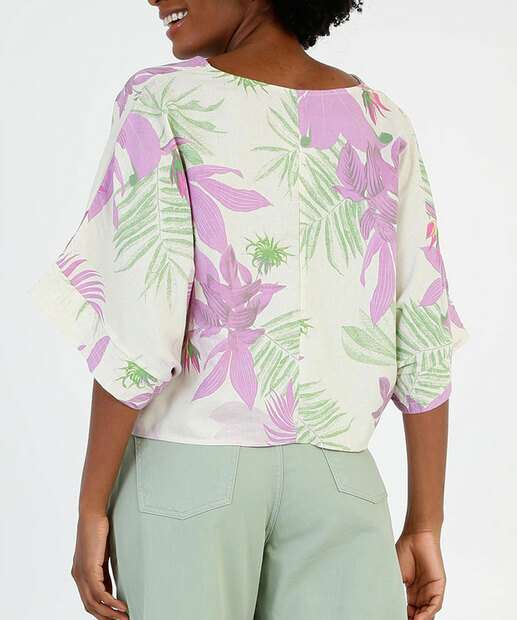 Blusa Feminina Estampada Amarração Manga 3/4 