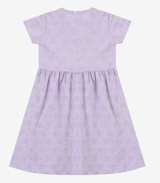 Vestido Infantil Manga Curta Estampado Biju Kids Roxo