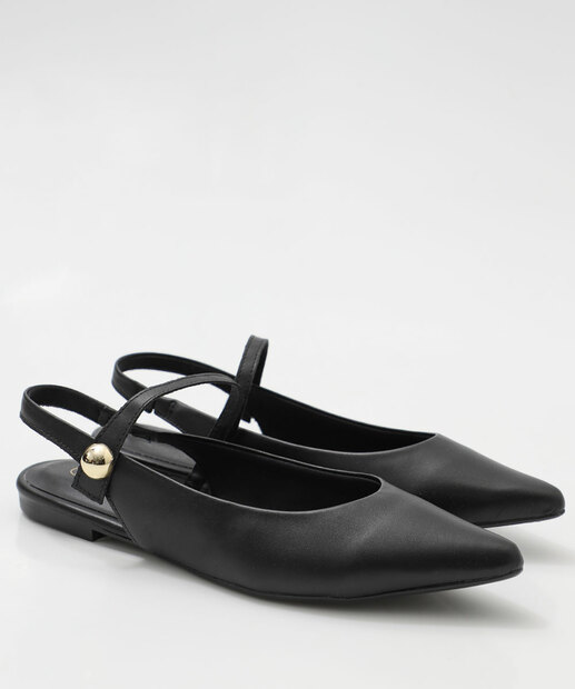 Sapatilha Feminina Slingback Bico Fino Via Uno Preto