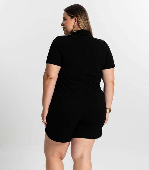 Conjunto Plus Size Camisa Com Bermuda Secret Glam Preto