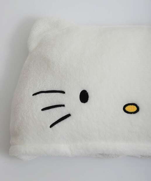 Manta Infantil Capuz Bordado Hello Kitty Branco