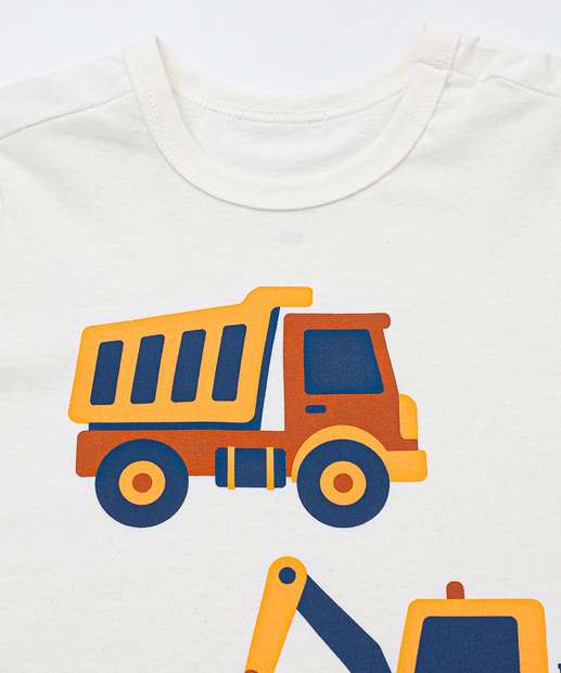Camiseta Infantil Estampa Trator Marisa Tam 1 a 3 Off White