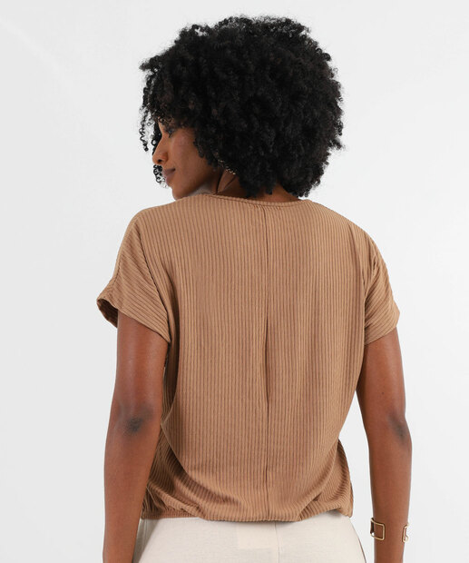Blusa Feminina Canelada Manga Curta Marisa Bege