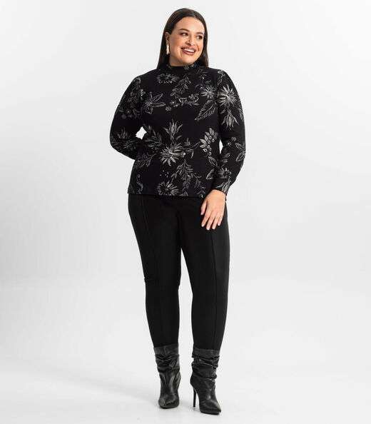 Blusa Manga Longa Feminina Plus Size Secret Glam Preto