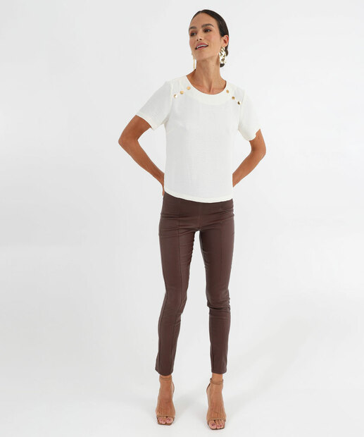 Blusa Feminina Tachas Manga Curta Marisa Off White