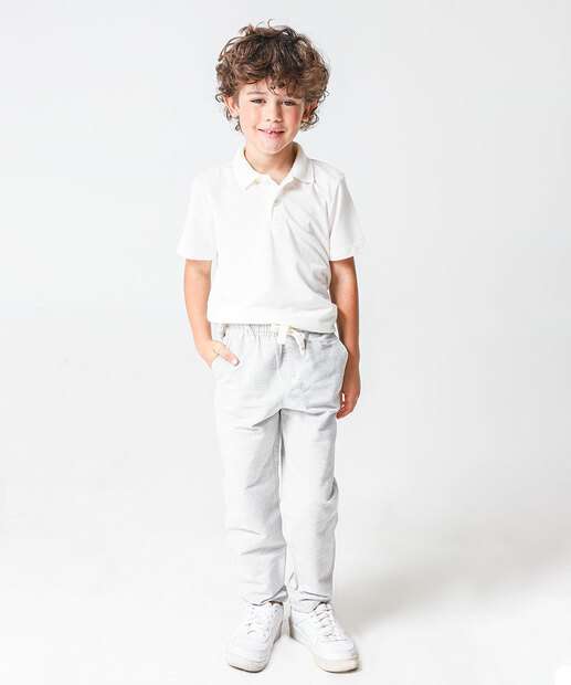 Polo Infantil Manga Curta MR Tam 4 a 10 Off White