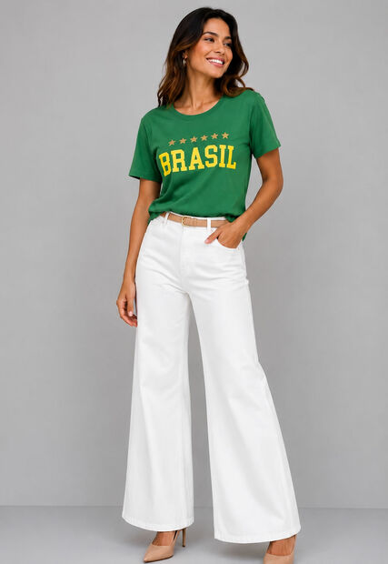 Blusa Brasil Malha Comfy Manga Curta Verde Salvatore