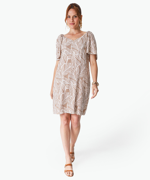 Image_Vestido Feminino Estampa Folhas Manga Curta Marisa Marrom