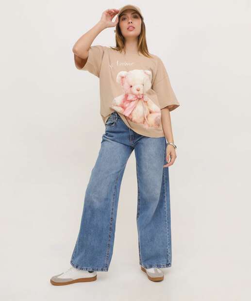 Blusa Feminina Estampa Urso Manga Curta Marisa